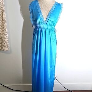Elegant Blue Lace Trim Sexy Nigh Gown. In A Size Small. Slit All The Way Up